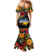 Petrykivka Ukrainian Folk Pattern Mermaid Dress Golden Trident With Map