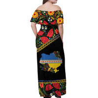 Petrykivka Ukrainian Folk Pattern Off Shoulder Maxi Dress Golden Trident With Map