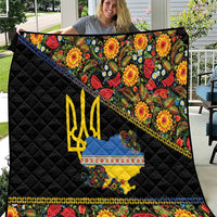 Petrykivka Ukrainian Folk Pattern Quilt Golden Trident With Map