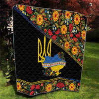 Petrykivka Ukrainian Folk Pattern Quilt Golden Trident With Map