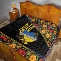 Petrykivka Ukrainian Folk Pattern Quilt Golden Trident With Map