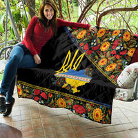 Petrykivka Ukrainian Folk Pattern Quilt Golden Trident With Map