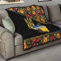 Petrykivka Ukrainian Folk Pattern Quilt Golden Trident With Map