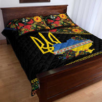 Petrykivka Ukrainian Folk Pattern Quilt Bed Set Golden Trident With Map