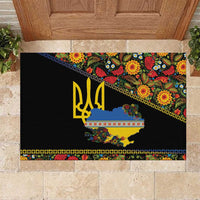 Petrykivka Ukrainian Folk Pattern Rubber Doormat Golden Trident With Map