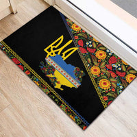 Petrykivka Ukrainian Folk Pattern Rubber Doormat Golden Trident With Map