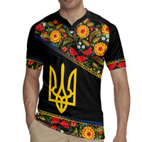 Petrykivka Ukrainian Folk Pattern Rugby Jersey Golden Trident With Map