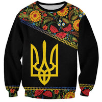 Petrykivka Ukrainian Folk Pattern Sweatshirt Golden Trident With Map