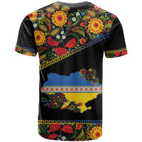 Petrykivka Ukrainian Folk Pattern T Shirt Golden Trident With Map