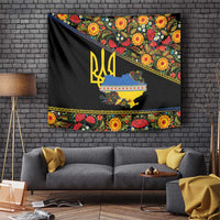 Petrykivka Ukrainian Folk Pattern Tapestry Golden Trident With Map
