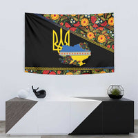 Petrykivka Ukrainian Folk Pattern Tapestry Golden Trident With Map