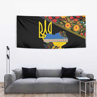 Petrykivka Ukrainian Folk Pattern Tapestry Golden Trident With Map