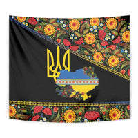 Petrykivka Ukrainian Folk Pattern Tapestry Golden Trident With Map