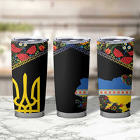 Petrykivka Ukrainian Folk Pattern Tumbler Cup Golden Trident With Map