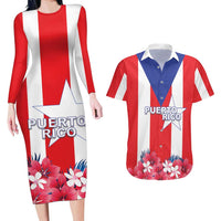 Personalized Puerto Rico Coat Of Arms Couples Matching Long Sleeve Bodycon Dress and Hawaiian Shirt - Wonder Print Shop