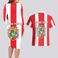 Personalized Puerto Rico Coat Of Arms Couples Matching Long Sleeve Bodycon Dress and Hawaiian Shirt - Wonder Print Shop
