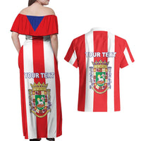 Personalized Puerto Rico Coat Of Arms Couples Matching Off Shoulder Maxi Dress and Hawaiian Shirt - Wonder Print Shop