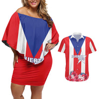 Personalized Puerto Rico Coat Of Arms Couples Matching Off Shoulder Short Dress and Hawaiian Shirt - Wonder Print Shop