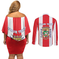 Personalized Puerto Rico Coat Of Arms Couples Matching Off Shoulder Short Dress and Long Sleeve Button Shirt - Wonder Print Shop