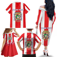 Personalized Puerto Rico Coat Of Arms Family Matching Off The Shoulder Long Sleeve Dress and Hawaiian Shirt - Wonder Print Shop