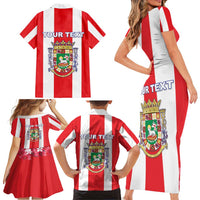 Personalized Puerto Rico Coat Of Arms Family Matching Short Sleeve Bodycon Dress and Hawaiian Shirt - Wonder Print Shop