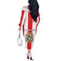 Personalized Puerto Rico Coat Of Arms Off The Shoulder Long Sleeve Dress - Wonder Print Shop