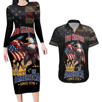 No Kings In America Since 1776 Couples Matching Long Sleeve Bodycon Dress and Hawaiian Shirt Eagle Crushing Crown - Wonder Print Shop