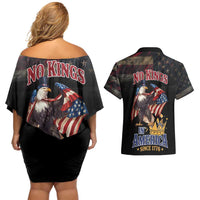 No Kings In America Since 1776 Couples Matching Off Shoulder Short Dress and Hawaiian Shirt Eagle Crushing Crown - Wonder Print Shop