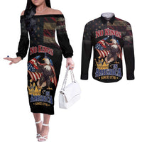 No Kings In America Since 1776 Couples Matching Off The Shoulder Long Sleeve Dress and Long Sleeve Button Shirt Eagle Crushing Crown - Wonder Print Shop