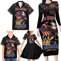 No Kings In America Since 1776 Family Matching Long Sleeve Bodycon Dress and Hawaiian Shirt Eagle Crushing Crown - Wonder Print Shop