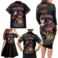 No Kings In America Since 1776 Family Matching Long Sleeve Bodycon Dress and Hawaiian Shirt Eagle Crushing Crown - Wonder Print Shop