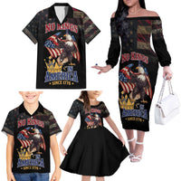 No Kings In America Since 1776 Family Matching Off The Shoulder Long Sleeve Dress and Hawaiian Shirt Eagle Crushing Crown - Wonder Print Shop