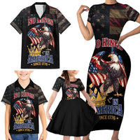 No Kings In America Since 1776 Family Matching Short Sleeve Bodycon Dress and Hawaiian Shirt Eagle Crushing Crown - Wonder Print Shop