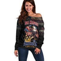No Kings In America Since 1776 Off Shoulder Sweater Eagle Crushing Crown - Wonder Print Shop