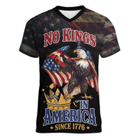 No Kings In America Since 1776 Women V-Neck T-Shirt Eagle Crushing Crown - Wonder Print Shop
