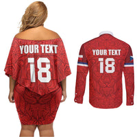 Custom Czech Republic Football Red Version Couples Matching Off Shoulder Short Dress and Long Sleeve Button Shirt Go Champion Sporty Style LT18
