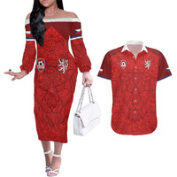 Custom Czech Republic Football Red Version Couples Matching Off The Shoulder Long Sleeve Dress and Hawaiian Shirt Go Champion Sporty Style LT18