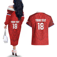 Custom Czech Republic Football Red Version Couples Matching Off The Shoulder Long Sleeve Dress and Hawaiian Shirt Go Champion Sporty Style LT18