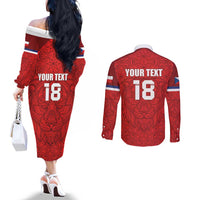 Custom Czech Republic Football Red Version Couples Matching Off The Shoulder Long Sleeve Dress and Long Sleeve Button Shirt Go Champion Sporty Style LT18