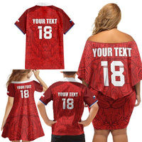Custom Czech Republic Football Red Version Family Matching Off Shoulder Short Dress and Hawaiian Shirt Go Champion Sporty Style LT18