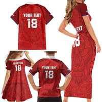 Custom Czech Republic Football Red Version Family Matching Short Sleeve Bodycon Dress and Hawaiian Shirt Go Champion Sporty Style LT18