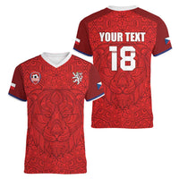 Custom Czech Republic Football Red Version Women V-Neck T-Shirt Go Champion Sporty Style LT18