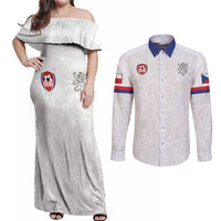 Custom Czech Republic Football White Version Couples Matching Off Shoulder Maxi Dress and Long Sleeve Button Shirt Go Champion Sporty Style LT18