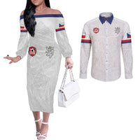 Custom Czech Republic Football White Version Couples Matching Off The Shoulder Long Sleeve Dress and Long Sleeve Button Shirt Go Champion Sporty Style LT18