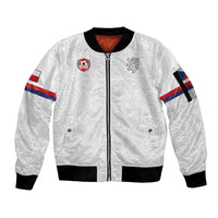 Custom Czech Republic Football White Version Sleeve Zip Bomber Jacket Go Champion Sporty Style LT18