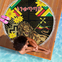 Ethiopia Enkutatash Lion of Judah Beach Blanket With Folk Pattern - Wonder Print Shop