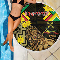 Ethiopia Enkutatash Lion of Judah Beach Blanket With Folk Pattern - Wonder Print Shop