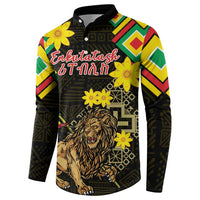 Ethiopia Enkutatash Lion of Judah Button Sweatshirt With Folk Pattern - Wonder Print Shop