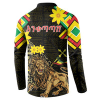 Ethiopia Enkutatash Lion of Judah Button Sweatshirt With Folk Pattern - Wonder Print Shop