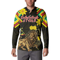 Ethiopia Enkutatash Lion of Judah Button Sweatshirt With Folk Pattern - Wonder Print Shop